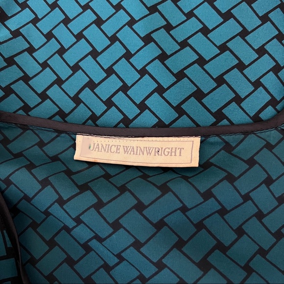 Janice Wainwright Vintage 1970s Teal Blue Black Print Cowl Neck Dolman Dress 8 - Picture 4 of 12